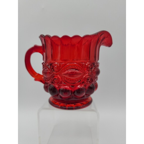 Red Glass Eye Winker Pattern Creamer Mosser USA Small Pitcher - Picture 3 of 12